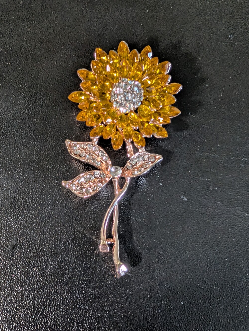 Sunflower Crystal Brooch - Yellow Floral Pin